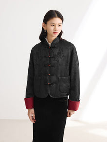 Mulberry Silk Neo-Chinese Jacquard Coat | Black