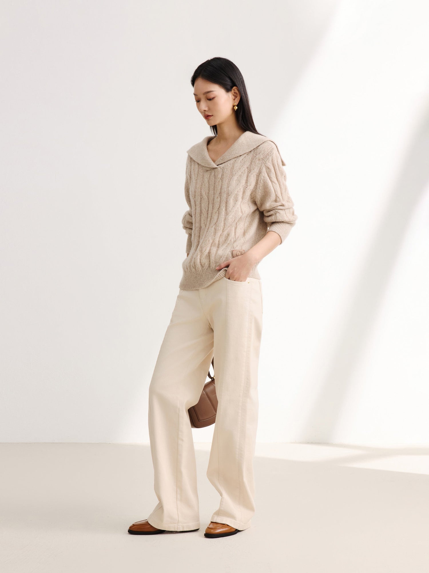 High-Waisted Wide-Leg Jean | Beige