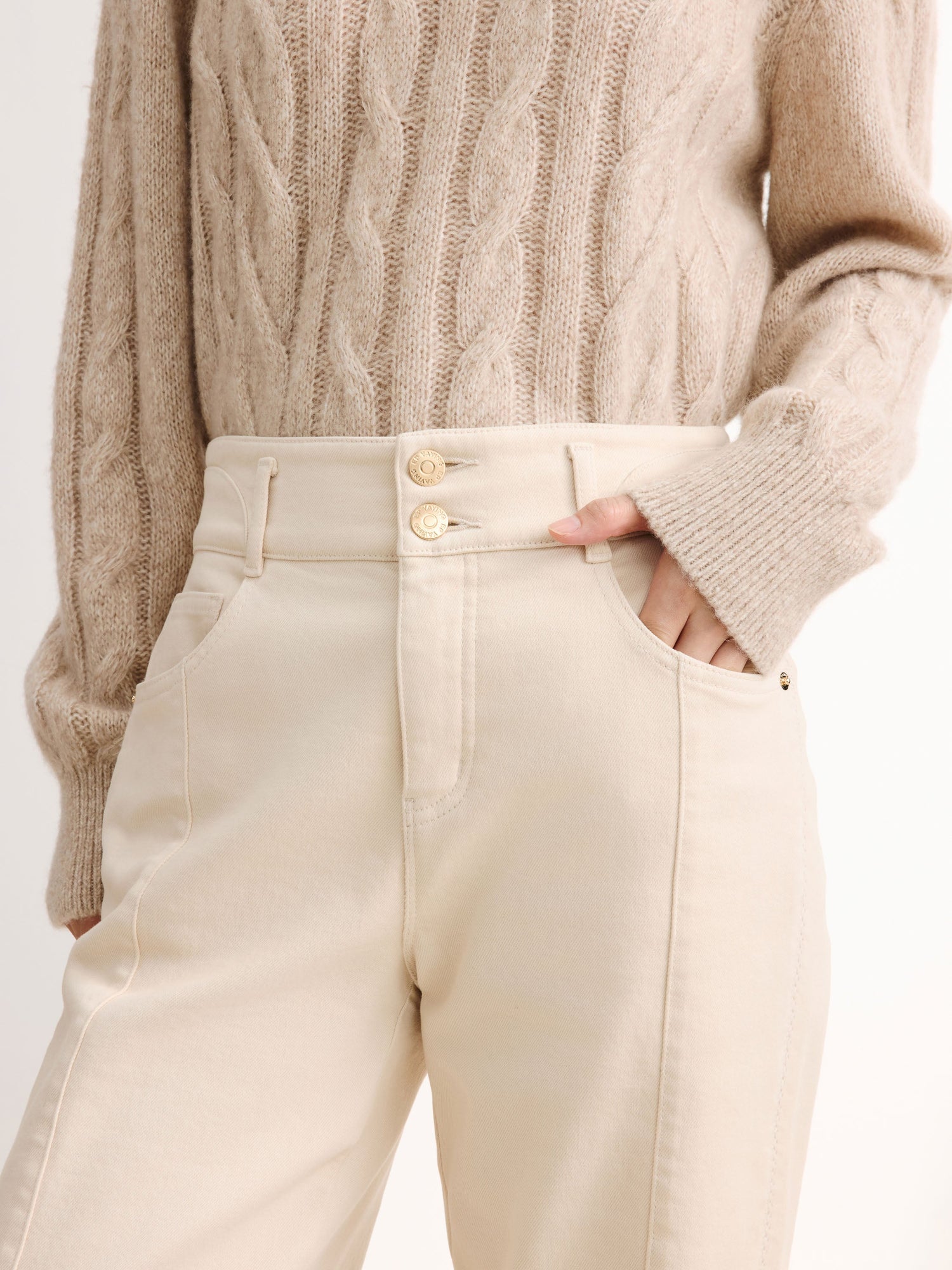 High-Waisted Wide-Leg Jean | Beige