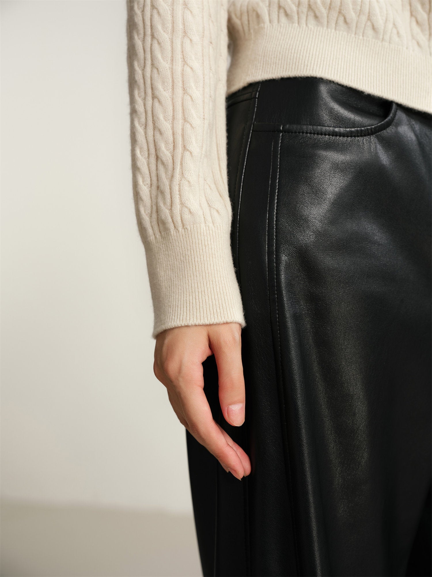 Twisted Cable Knit Round Neck Cardigan | Beige