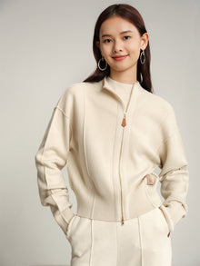 Batwing Sleeve Zippered Jacket | White