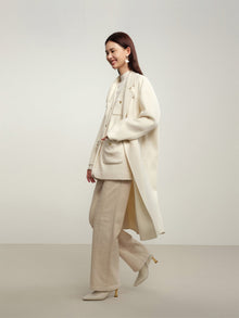 Notched Collar Cashmere Double-Breasted Coat | White