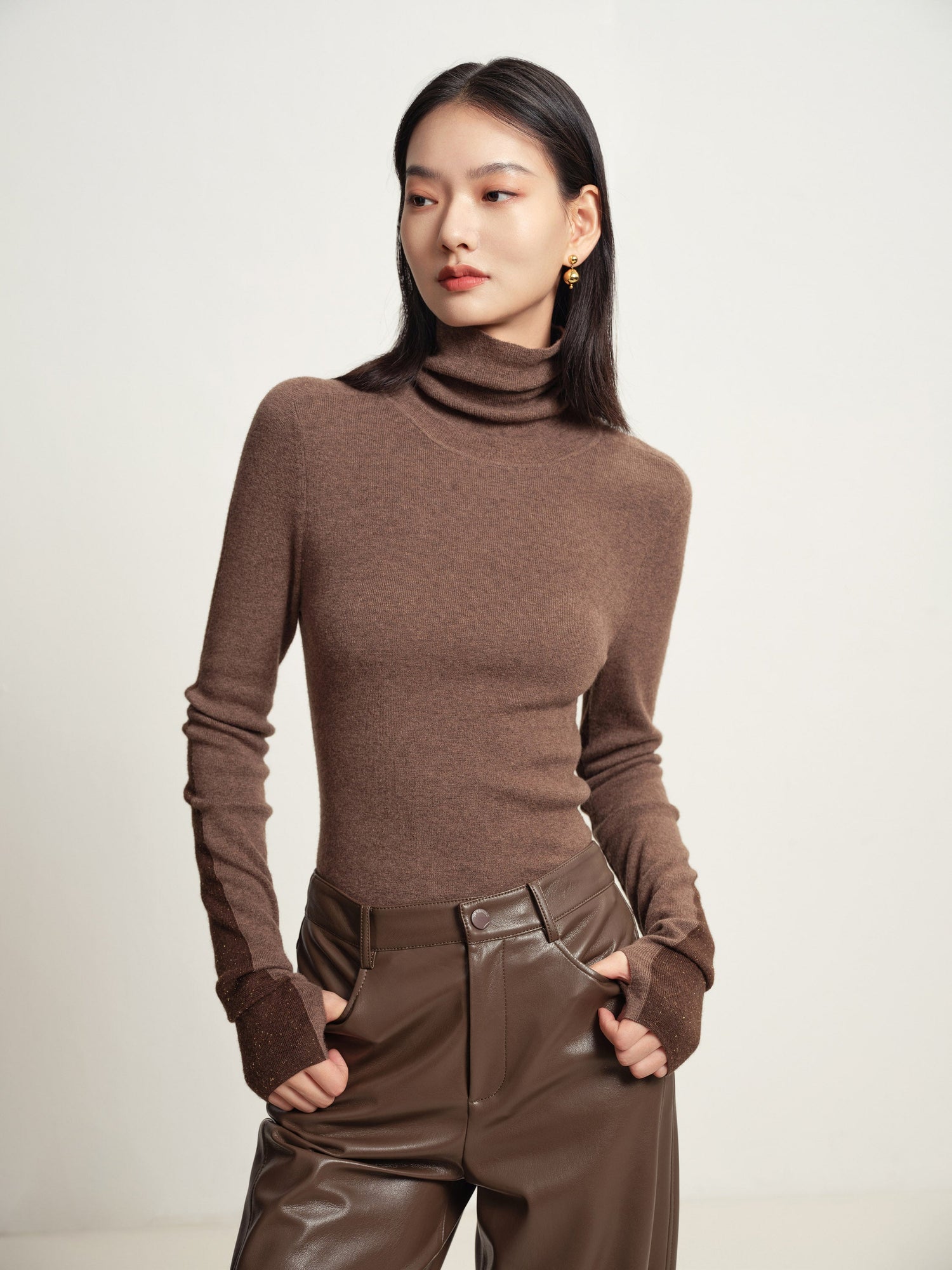 Turtleneck Knit Top | Heather Brown