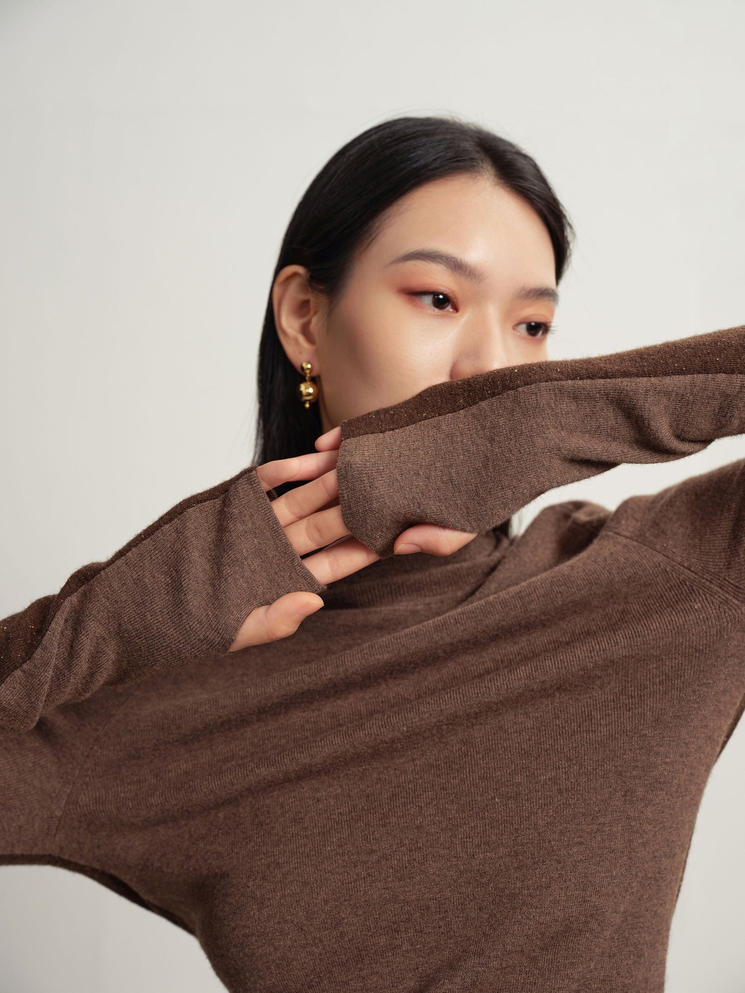 Turtleneck Knit Top | Heather Brown