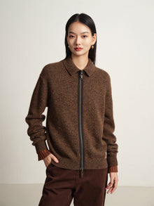 Zippered Sweater Jacket | Brown