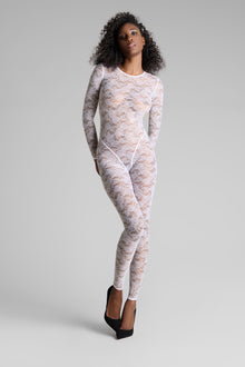 Long Sleeve Open Back Jumpsuit - Flashback | White