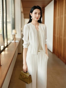 Collarless Short Jacket | White