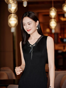 Pleated Triacetate Dress | Black