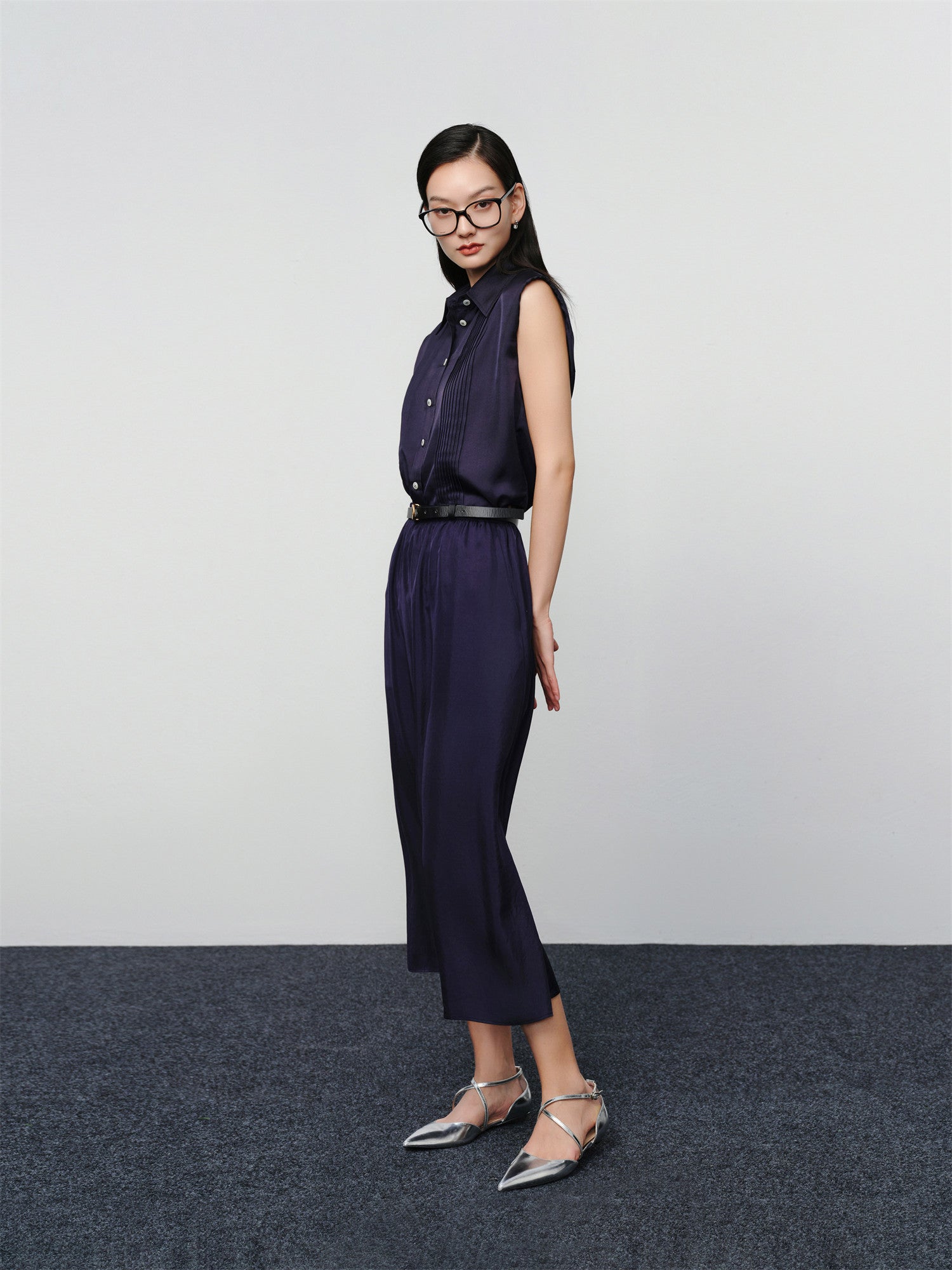 Straight-Cut Acetate Midi Skirt | Navy