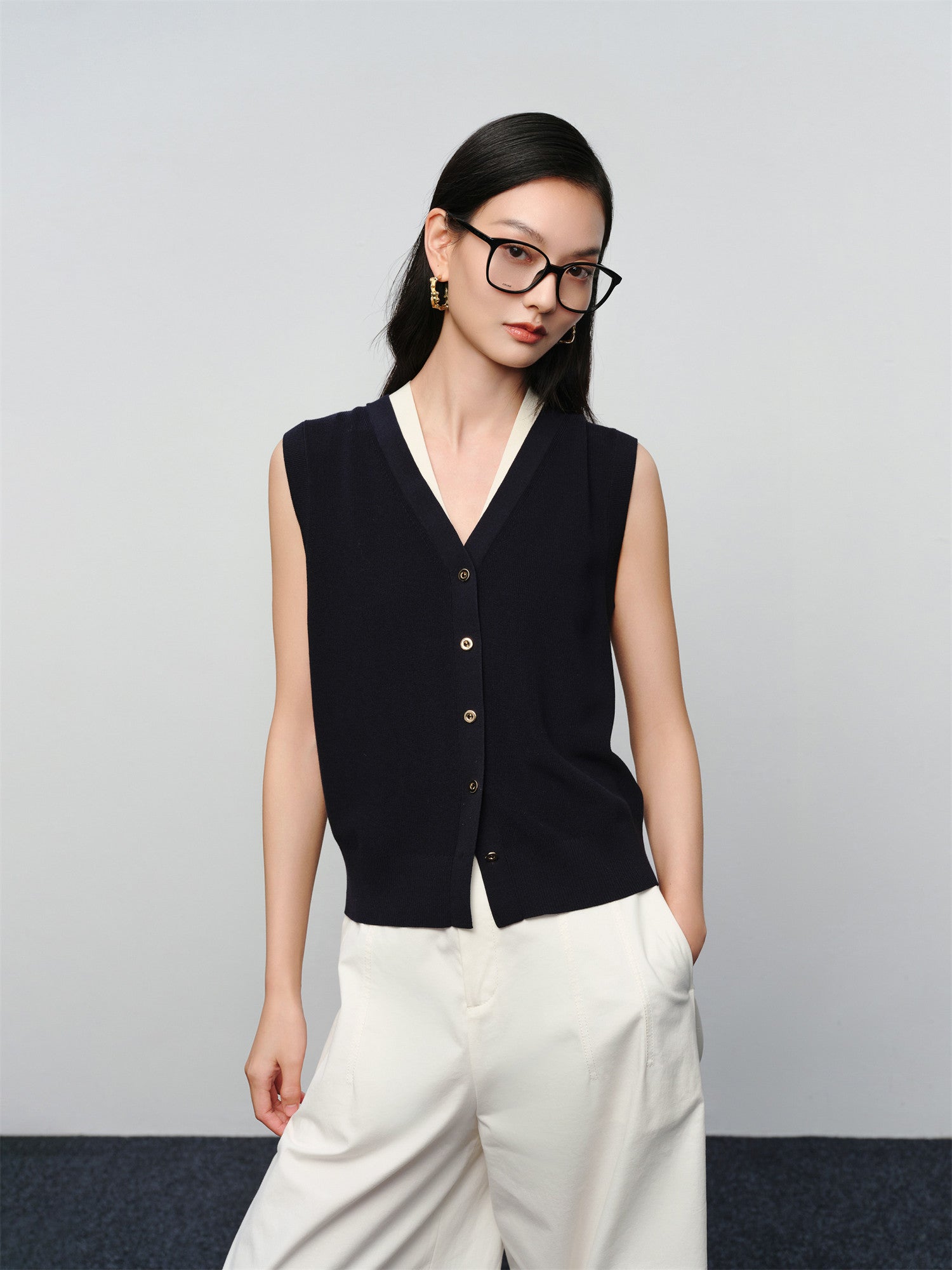 Cotton-Blend Knit Vest | Navy