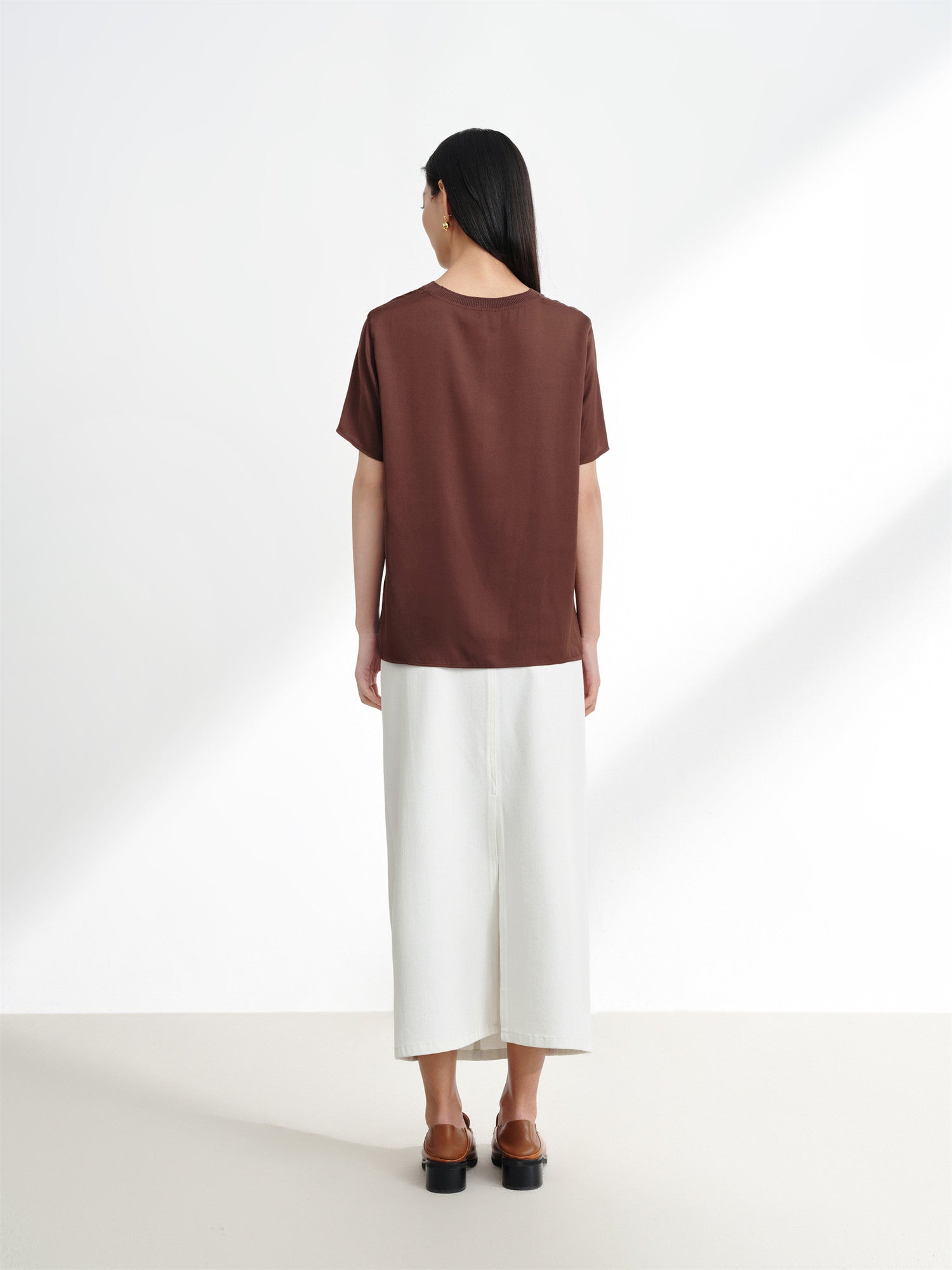 Silk Cooling Short-Sleeve Top | Brown