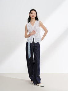 Straight-Cut Lace Vest | White