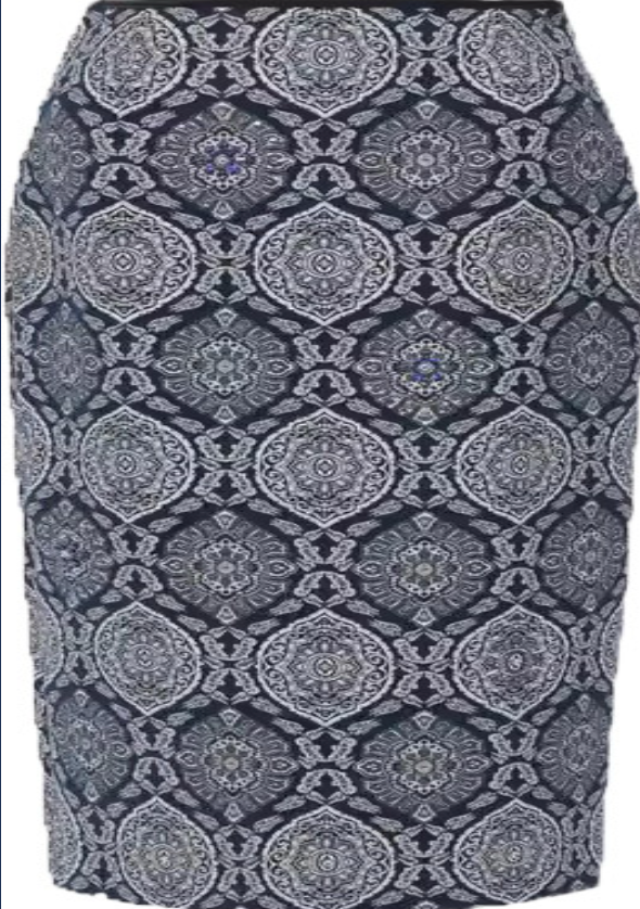 Jacquard Pattern Pencil Skirt | Navy