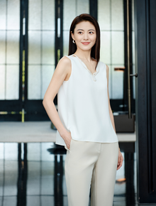 Silk Vest Sleeveless Top | White