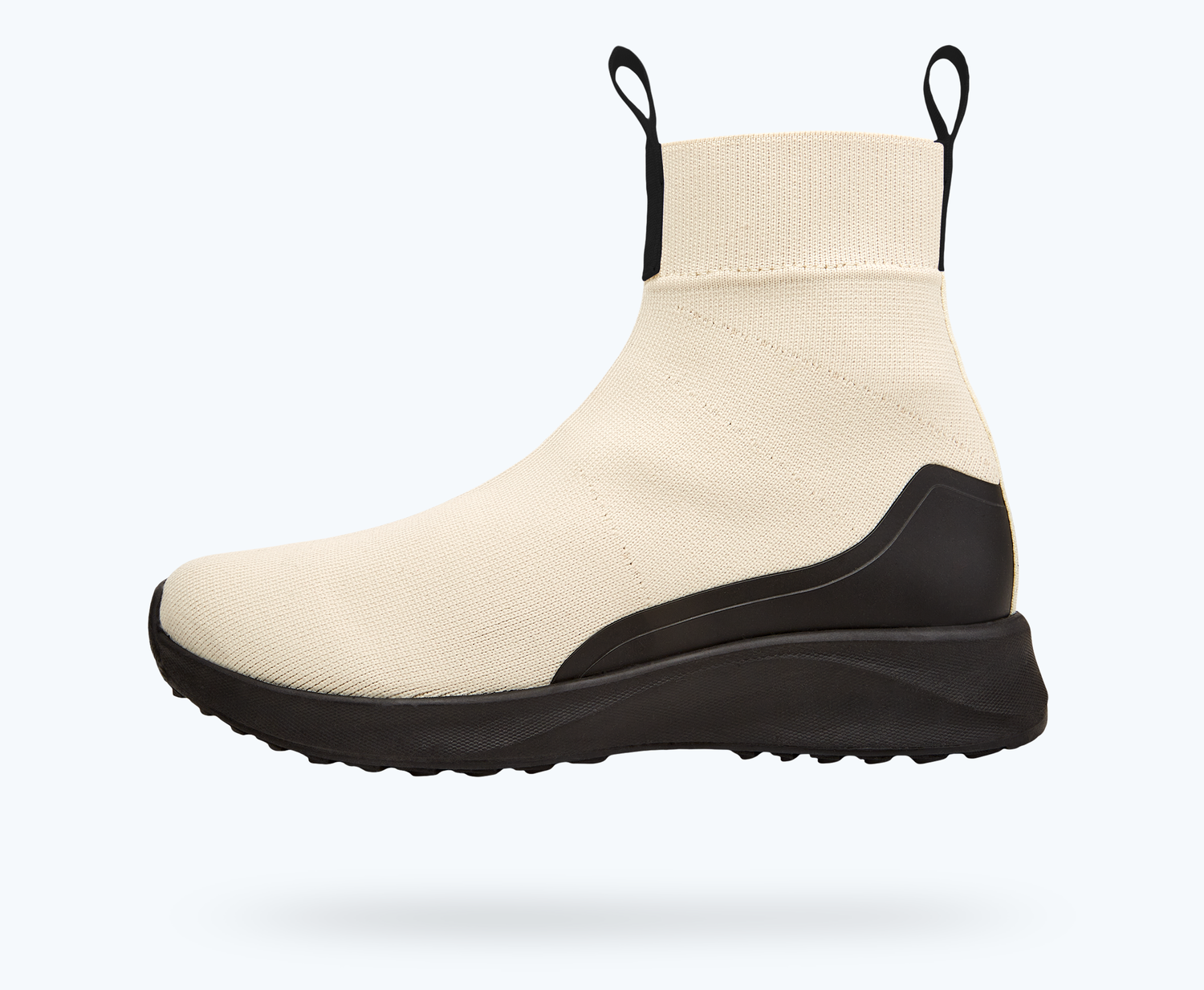 Side view of a Native Shoes Adults Nova Hydroknit | Bone White/ Jiffy Black/ Jiffy Rubber Footwear