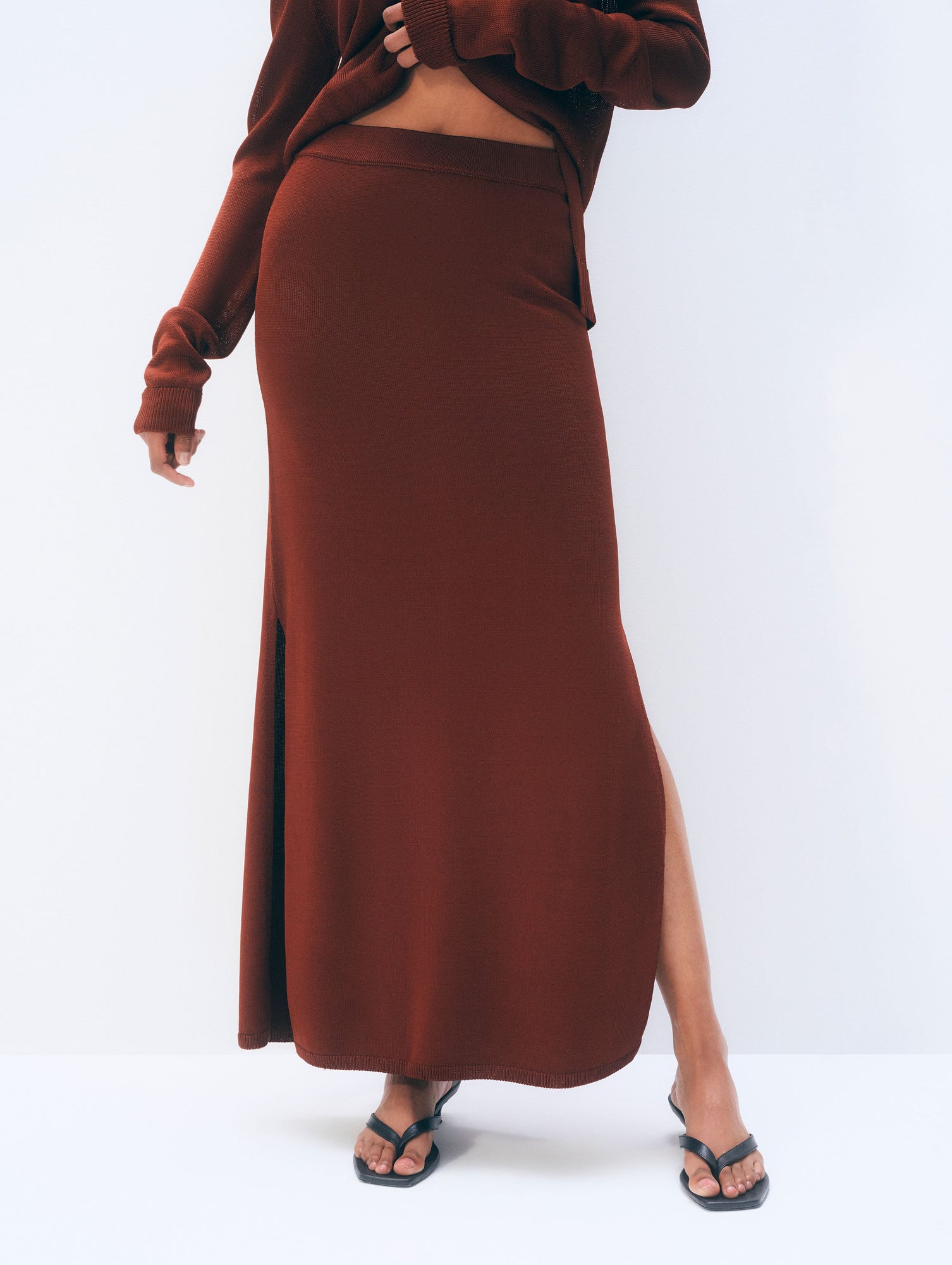 Luster Viscose Skirt | Rich Brown