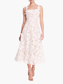Lace Guipure Sleeveless A-Line Midi Cocktail Dress | Ivory