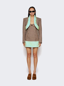 Women | AREA | Faux Fur Trim Strapless Mini Dress | Caramel