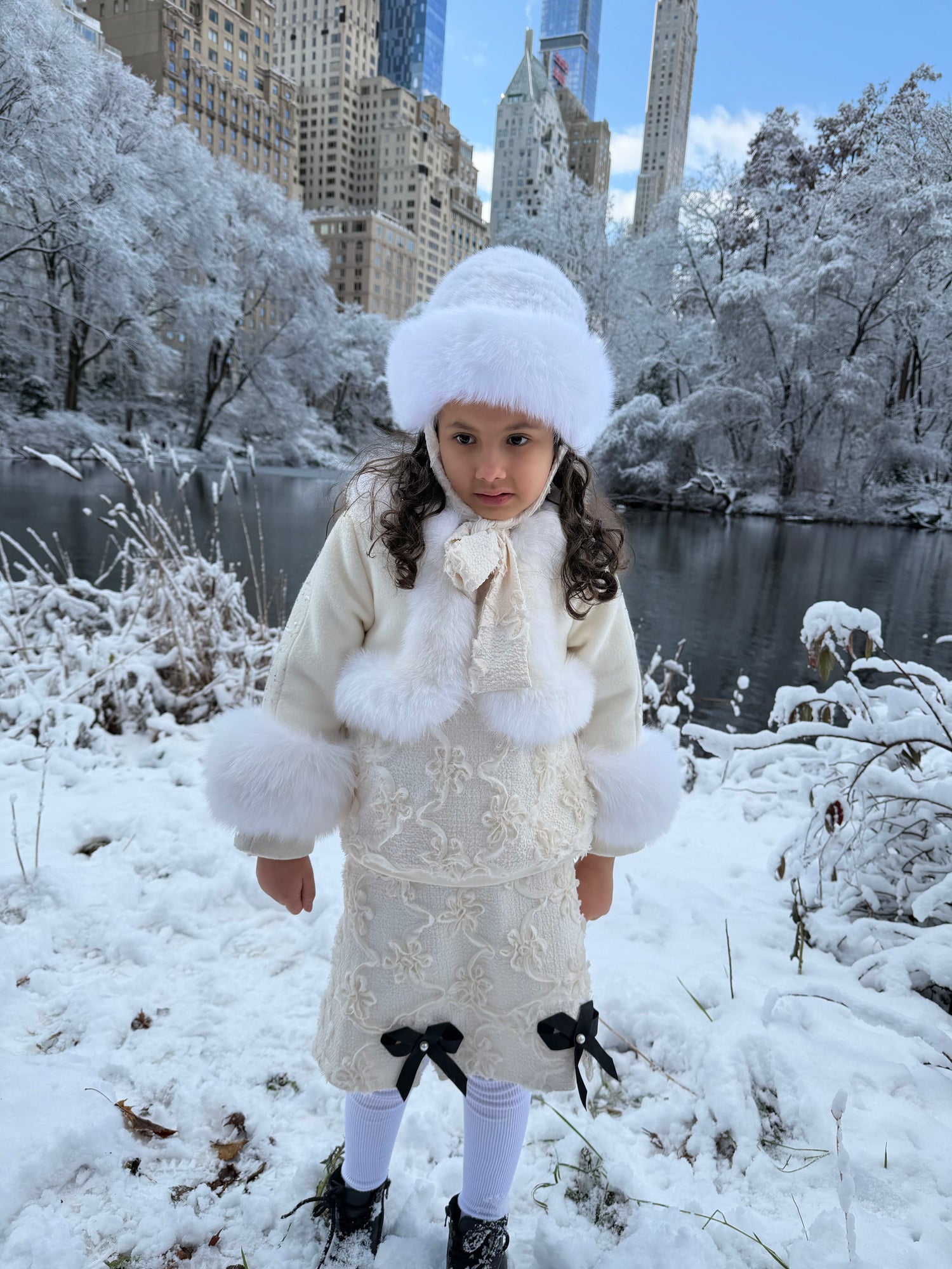 Girl | Ava Kids Fox Fur Hat | Ivory