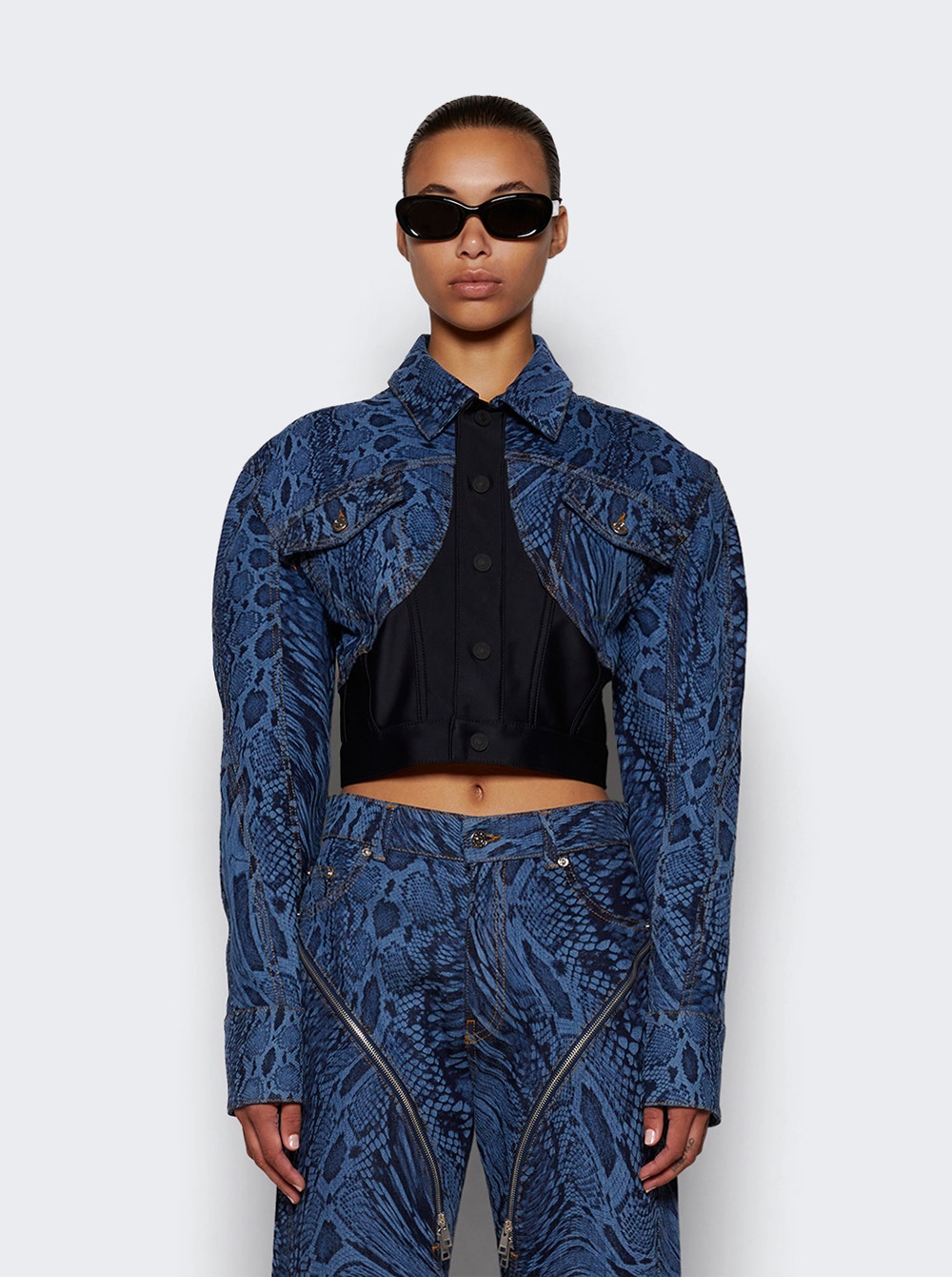 Women | Mugler | Snake Print Jacket | Medium Blue