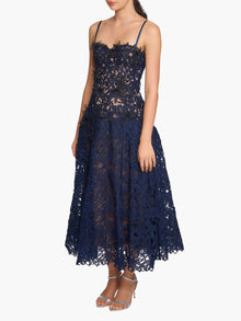 Vivarium Vines Lace Guipure A-line Midi Dress | Black/Navy