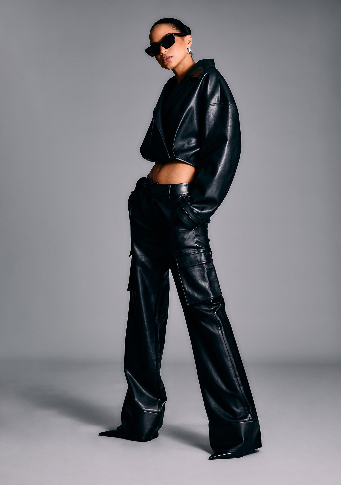 Womens | Fifer Vegan Leather Mid Rise Cargo Pant | Black