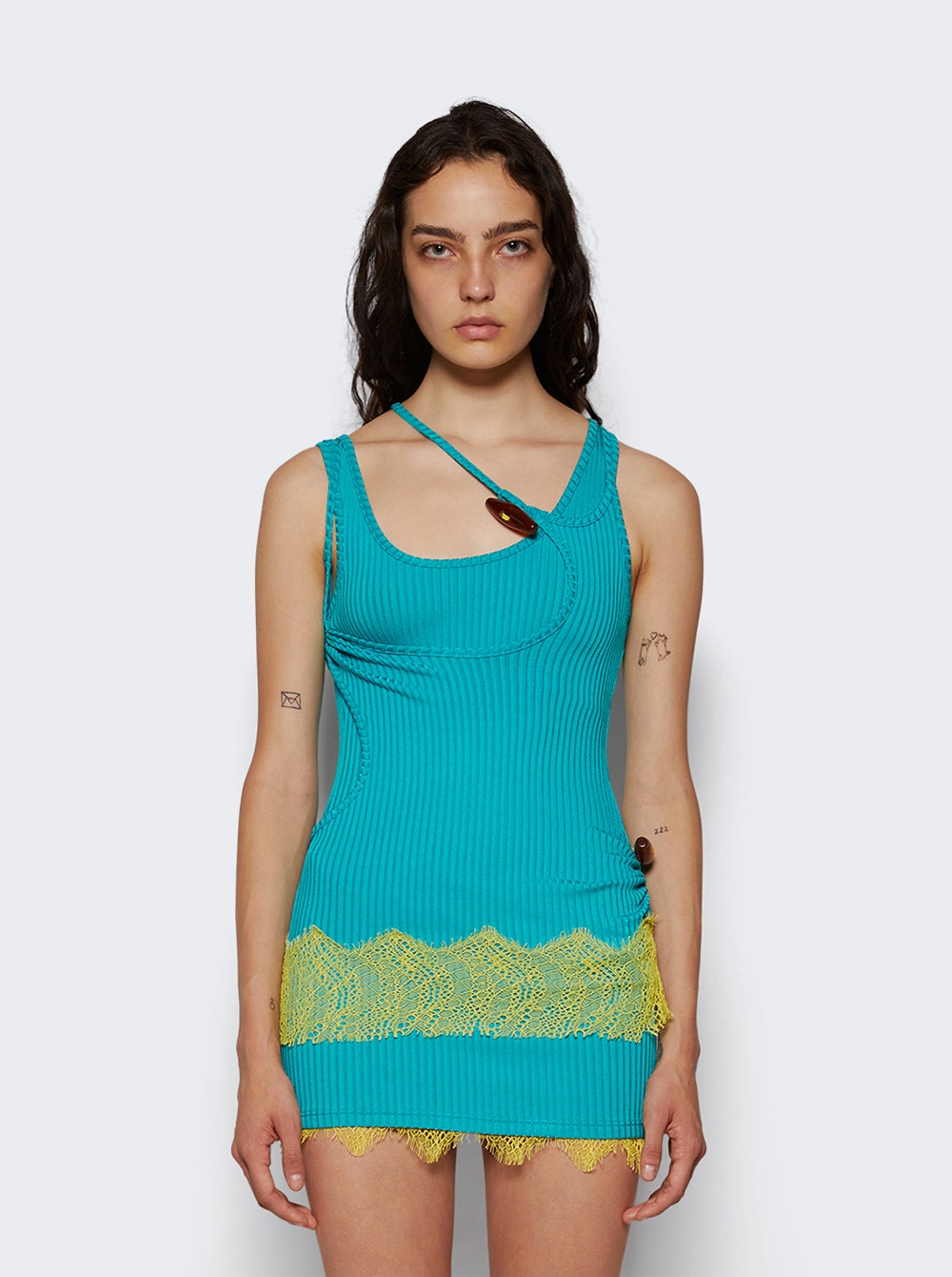Women | Christopher Esber | Corrugated Lace Toggle Dress Teal | Blue