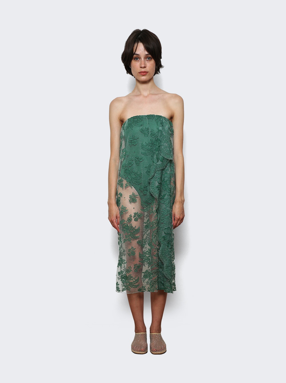 Women | Christopher Esber | Floating Lace Strapless Dress Evergreen | Green