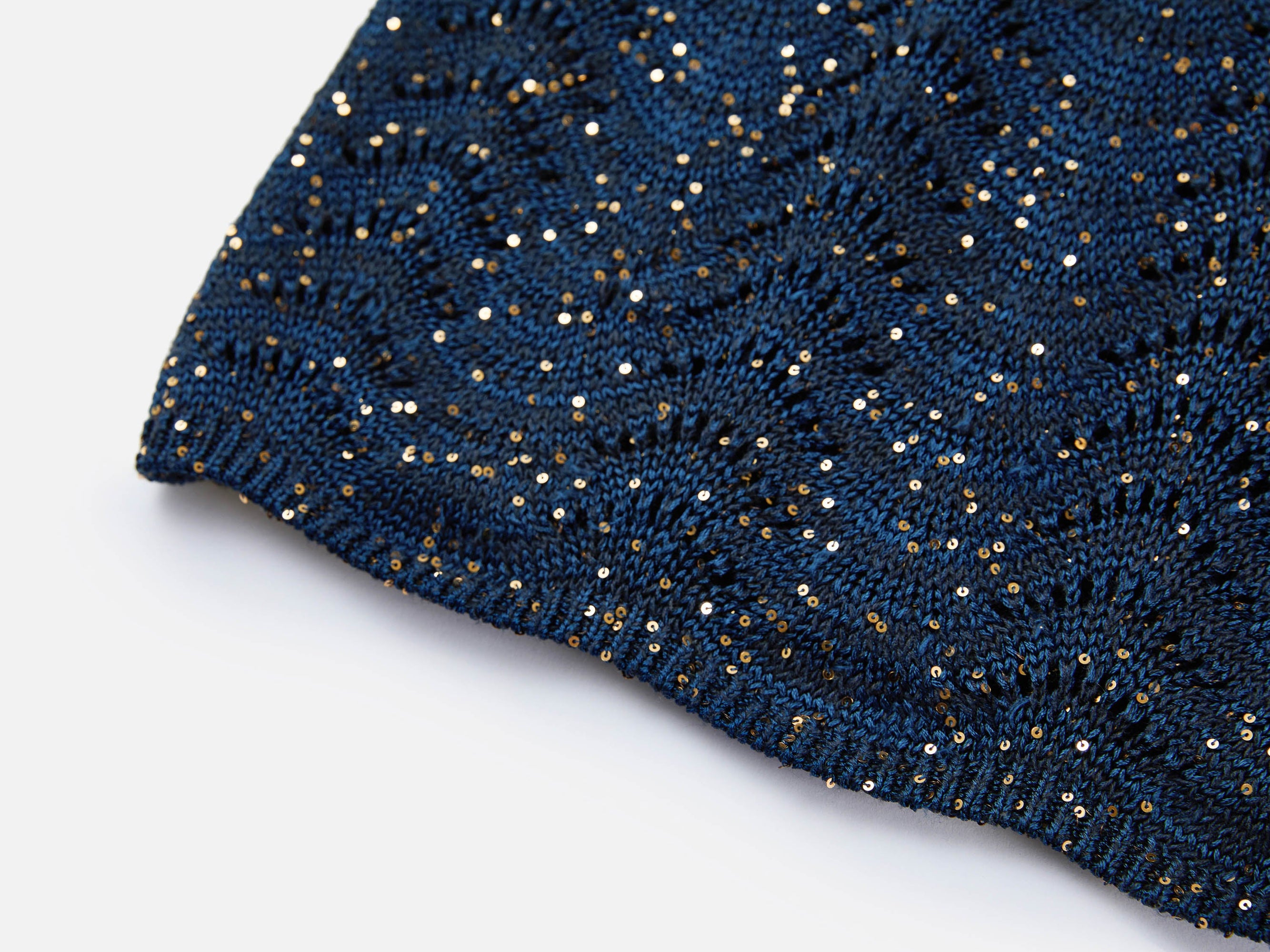 Sequin Embroidery Designer Cropped Knit Top | Navy