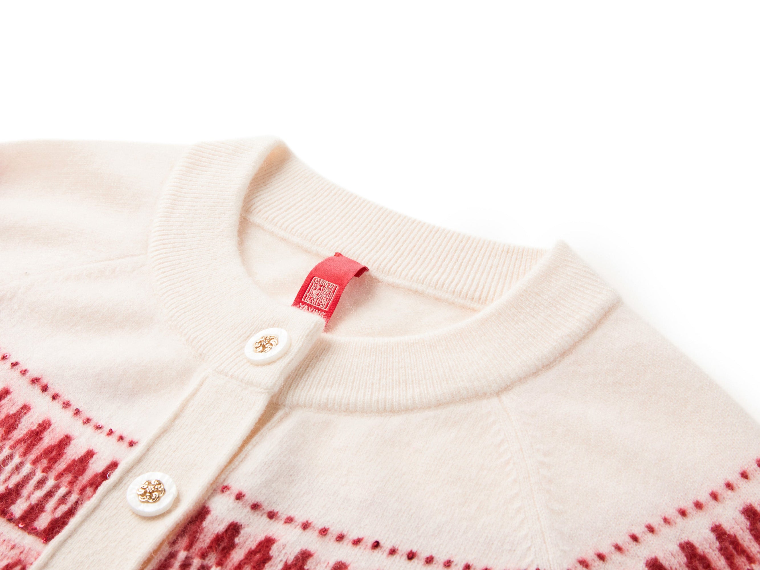 Cashmere Jacquard Cardigan | Red