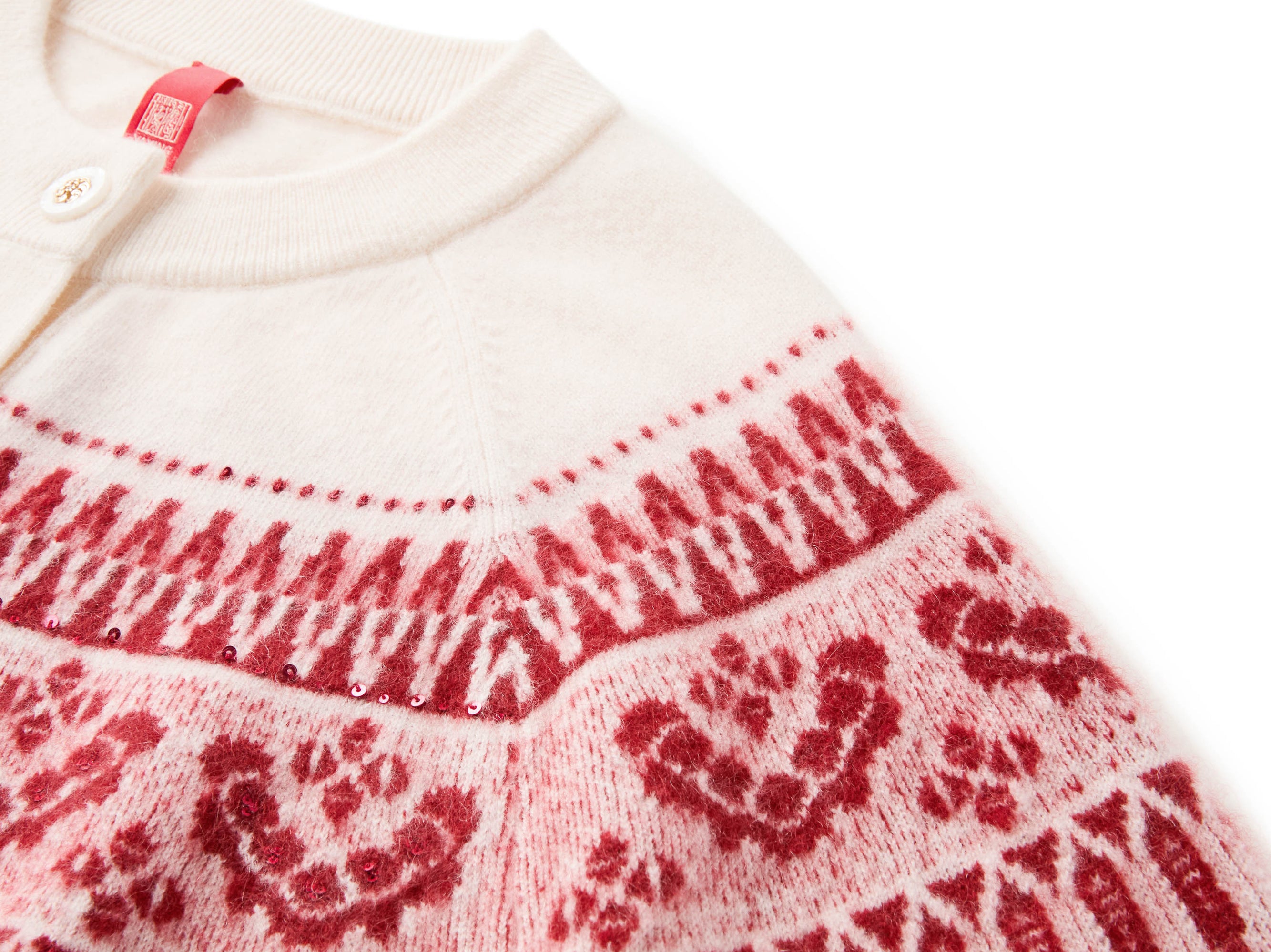 Cashmere Jacquard Cardigan | Red