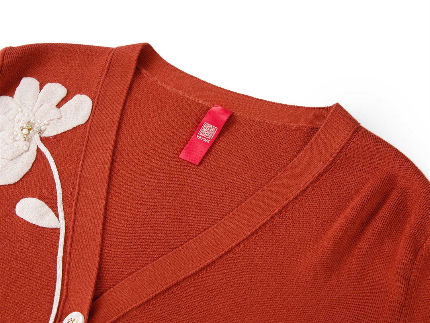 Wool Embroidered Knit Cardigan | Orange