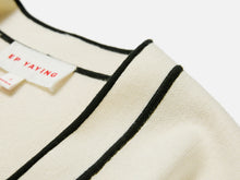 Cotton Cashmere Blended V-Neck Color-Block Knit Cardigan | White