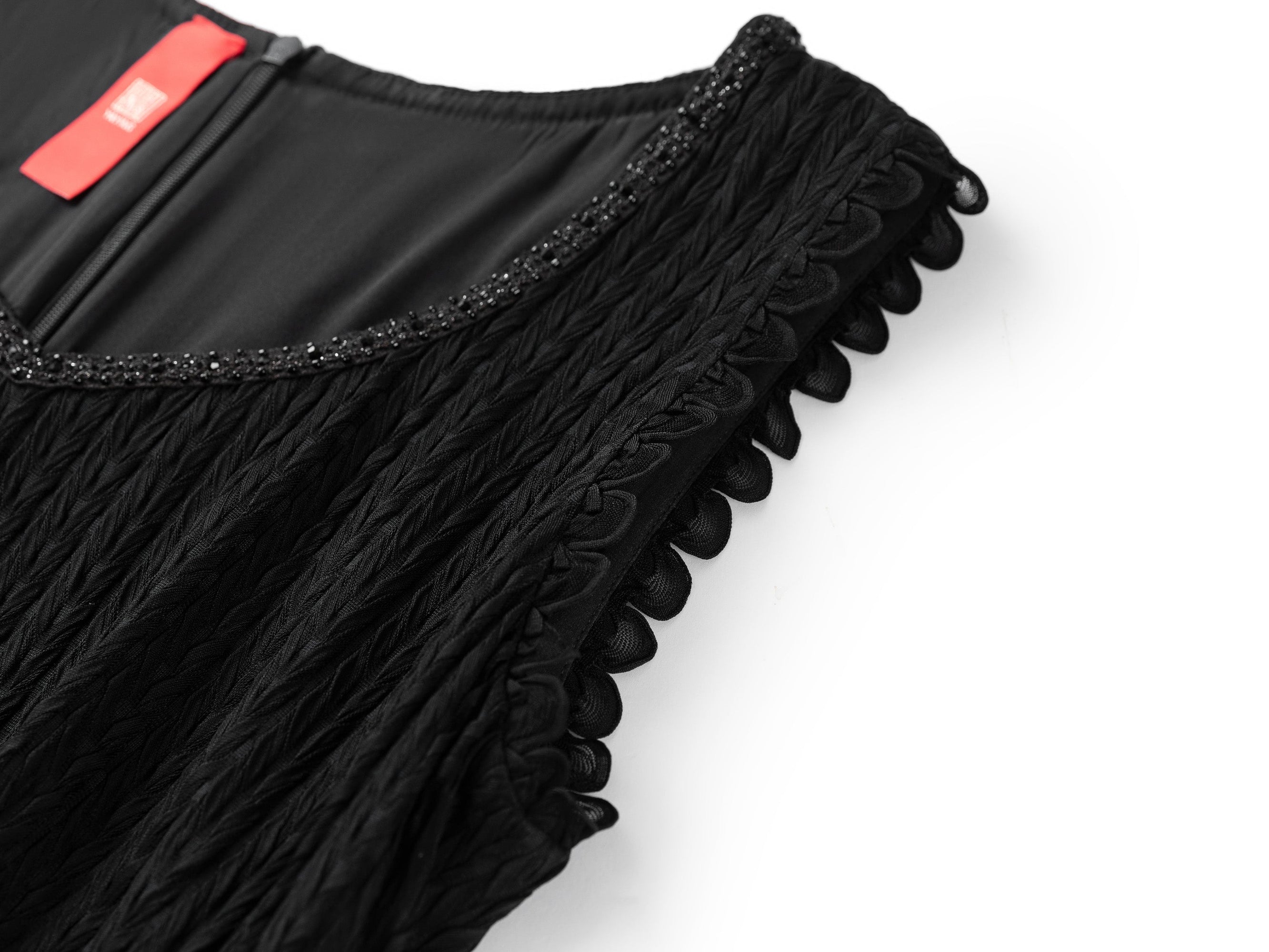 Acetate Skirt Waist-Defining Sleeveless Dress | Black