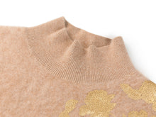 Floral Turtleneck Knit Sweater | Beige