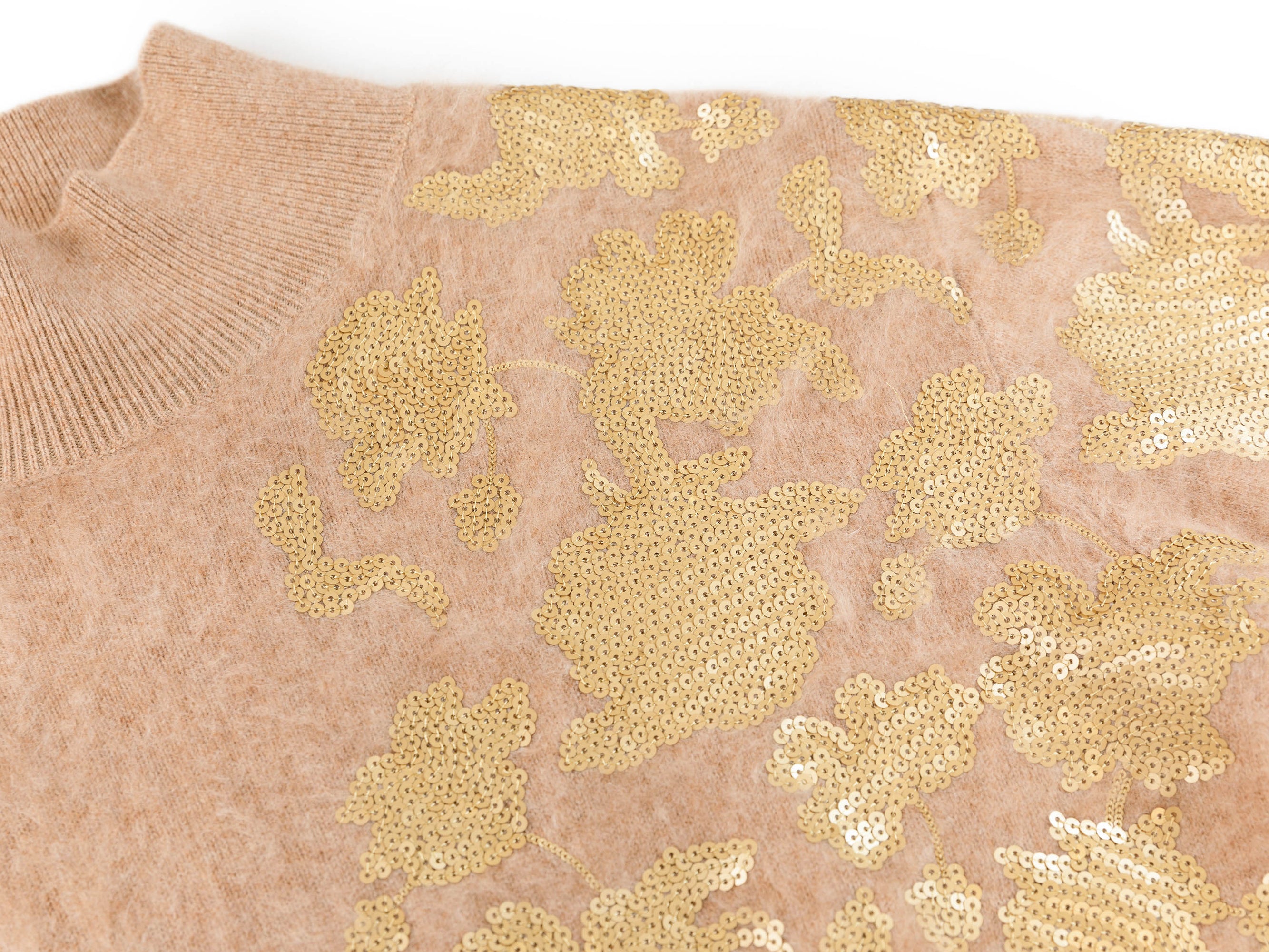 Floral Turtleneck Knit Sweater | Beige