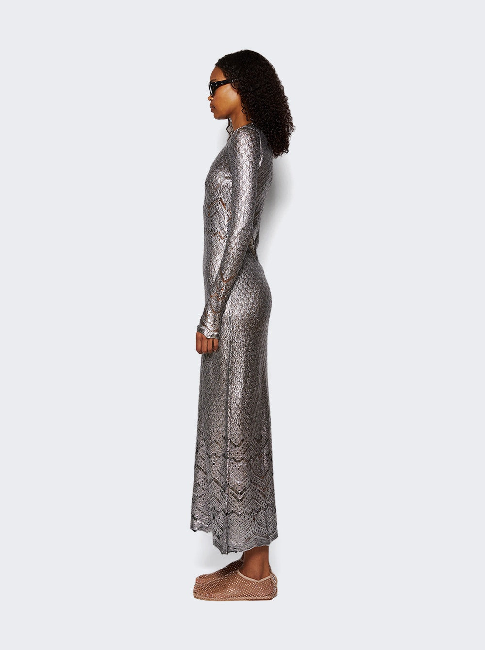 Women | Rabanne | Lace Knit Dress | Silver