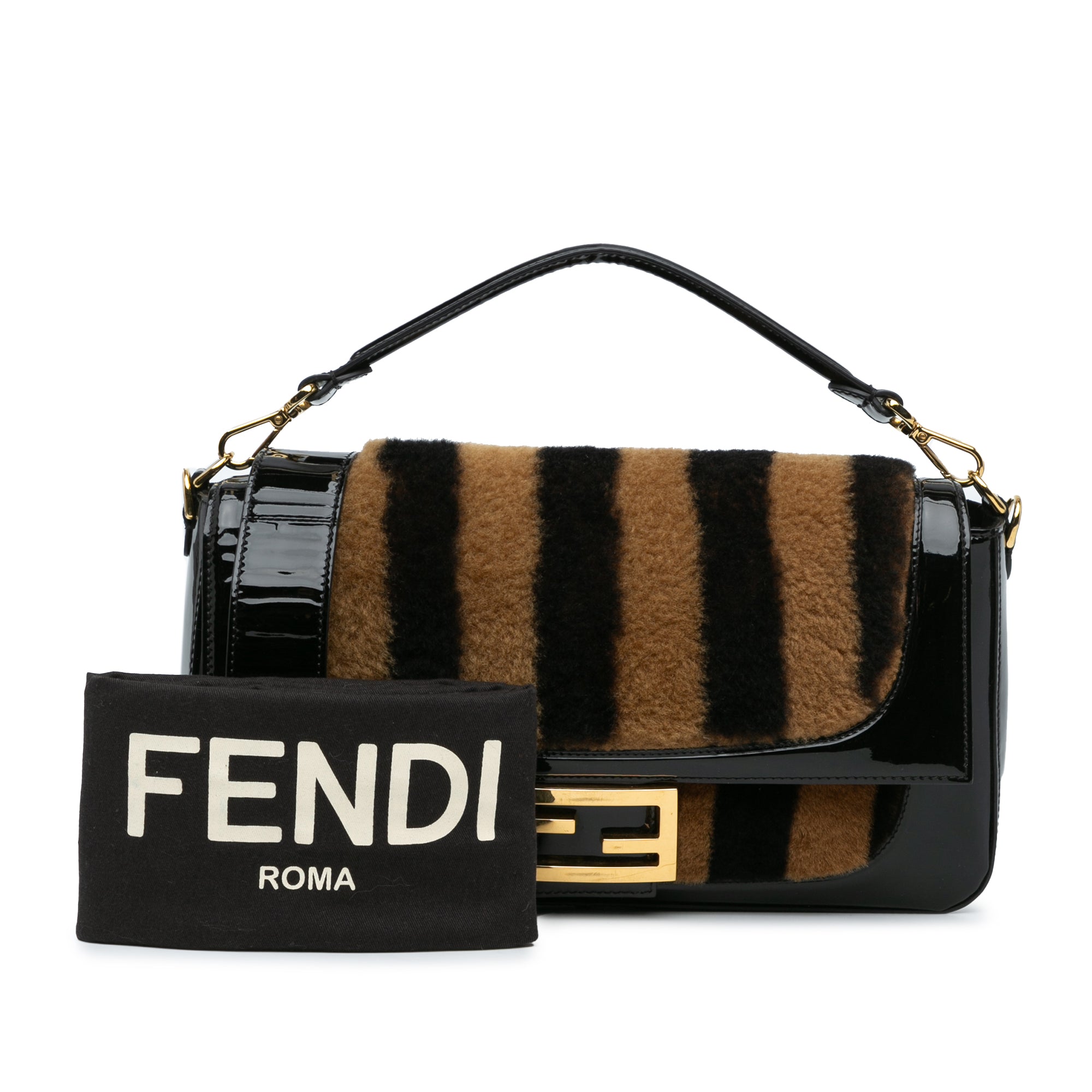Fendi | Pre-Owned Shearling Pequin Baguette Satchel | Black