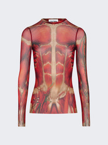 Women | Jean Paul Gaultier | Mesh Long Sleeve Top | Red Écorché Print