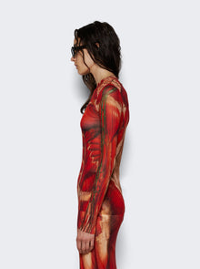 Women | Jean Paul Gaultier | Mesh Long Sleeve Top | Red Écorché Print