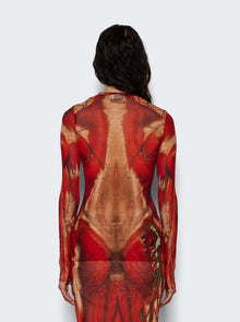 Women | Jean Paul Gaultier | Mesh Long Sleeve Top | Red Écorché Print