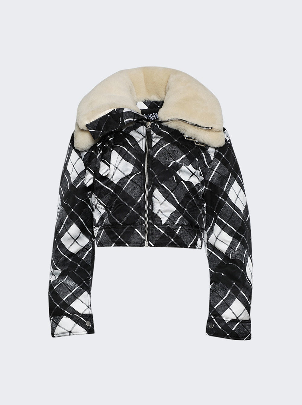 Women | Jean Paul Gaultier | Heavy Nylon Aviator Coat With Double Shearling Collar | Distorted Tartan