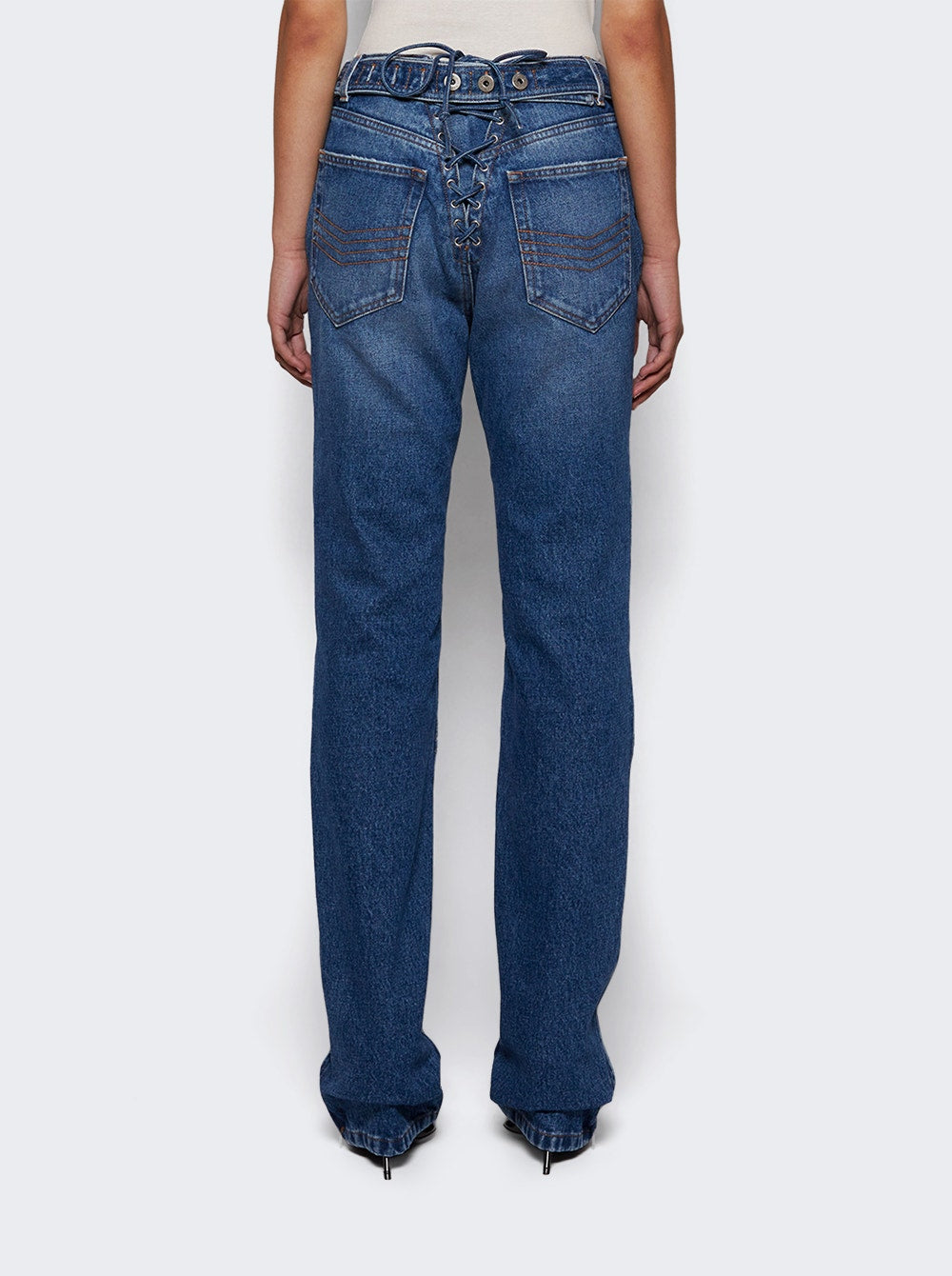 Women | Jean Paul Gaultier | Jeans With Lacing And Knee Bonding Detail | Vintage Blue