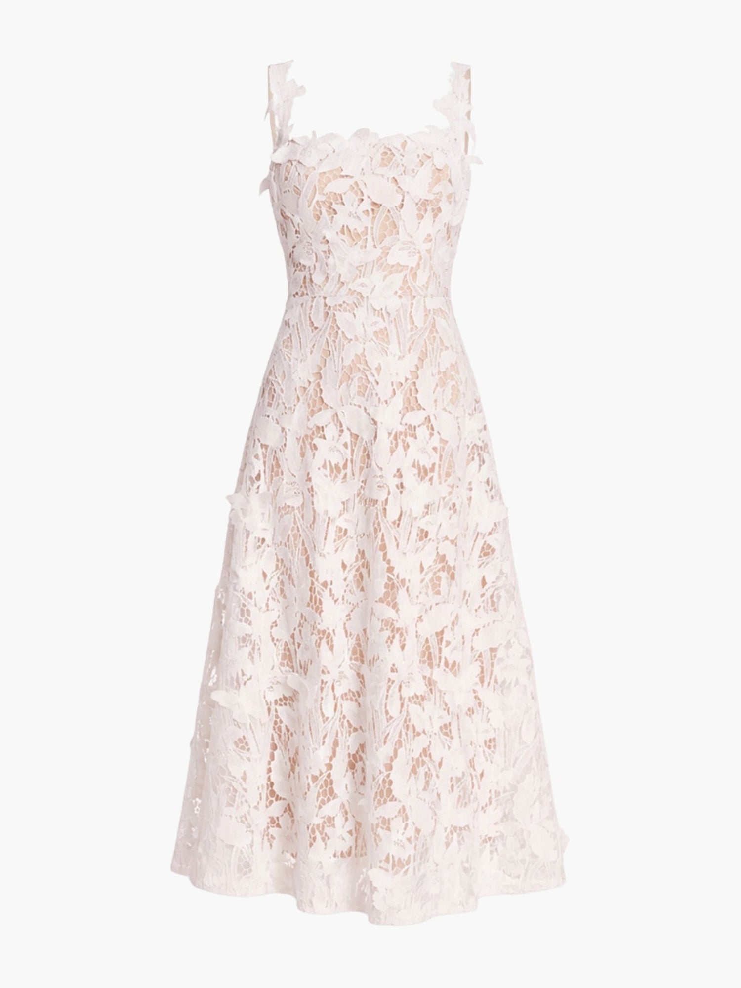 Lace Guipure Sleeveless A-Line Midi Cocktail Dress | Ivory