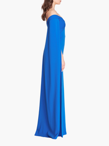Off Shoulder Caped Column Gown | Cerulean