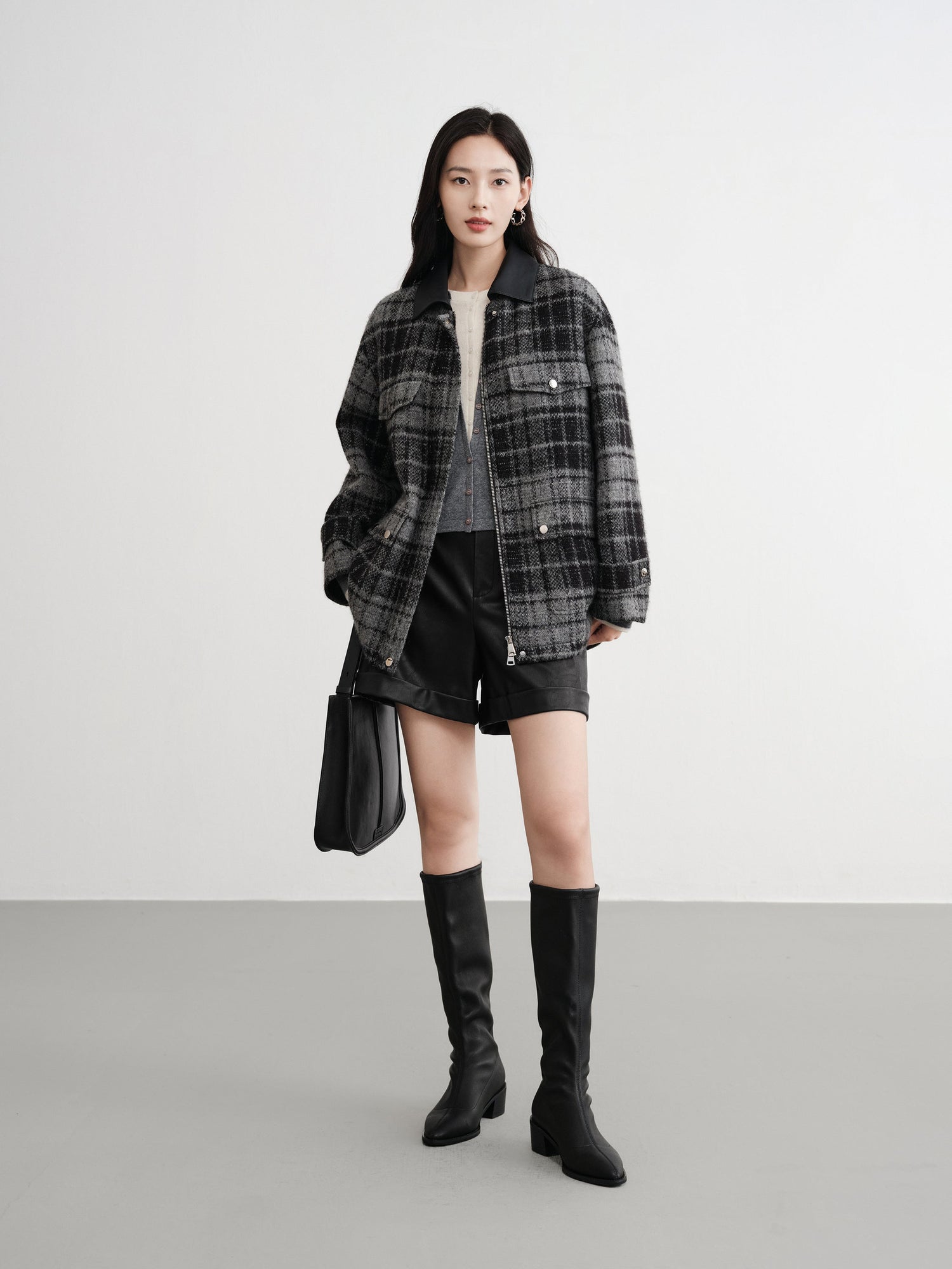 Layered Collar Soft Wool Cashmere Old Money Style Sweater | Grey
