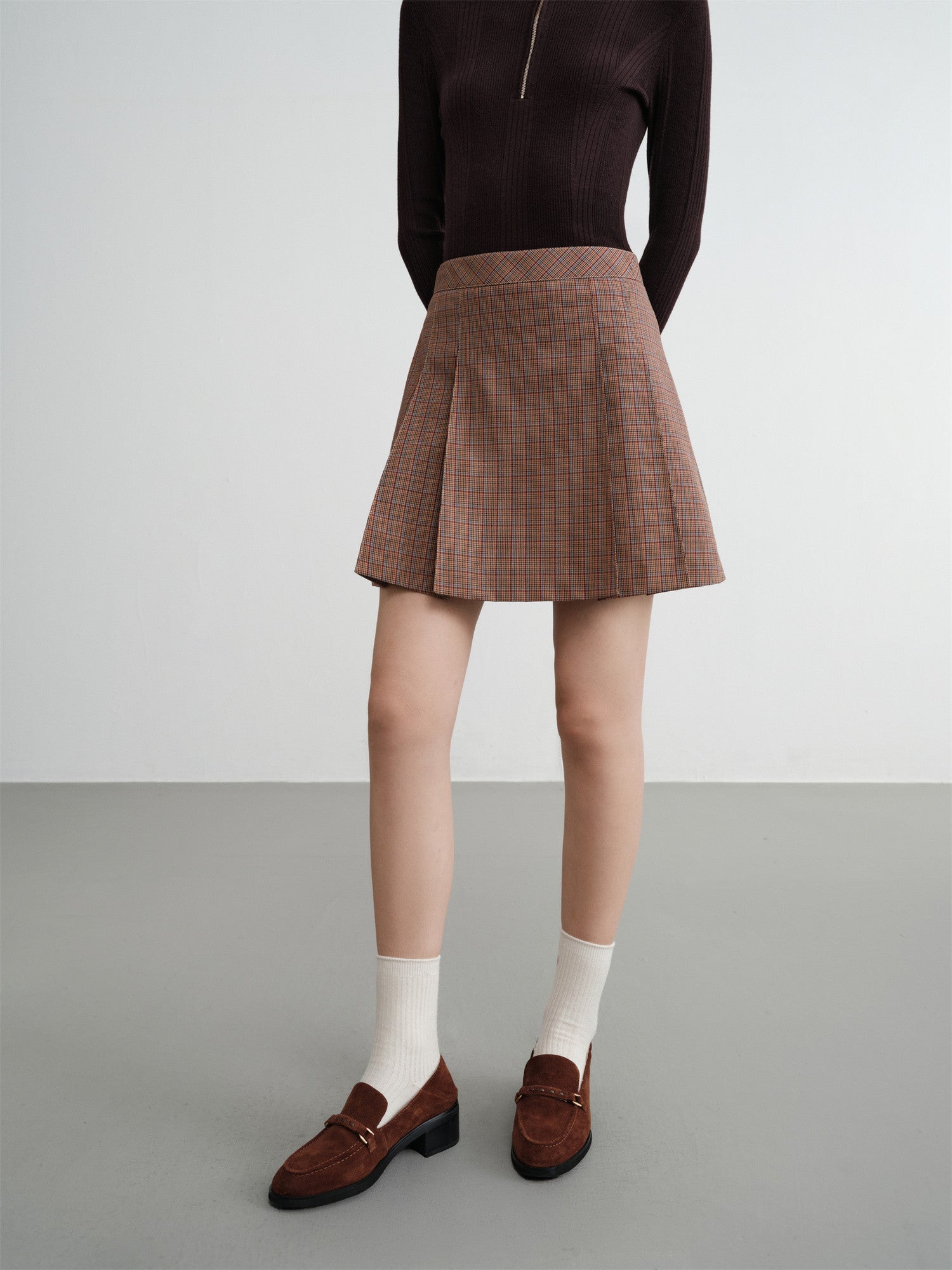 Plaid A-Line Skirt | Brown