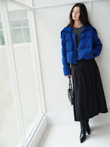 Velvet-Texture Pleated Down Jacket | Blue