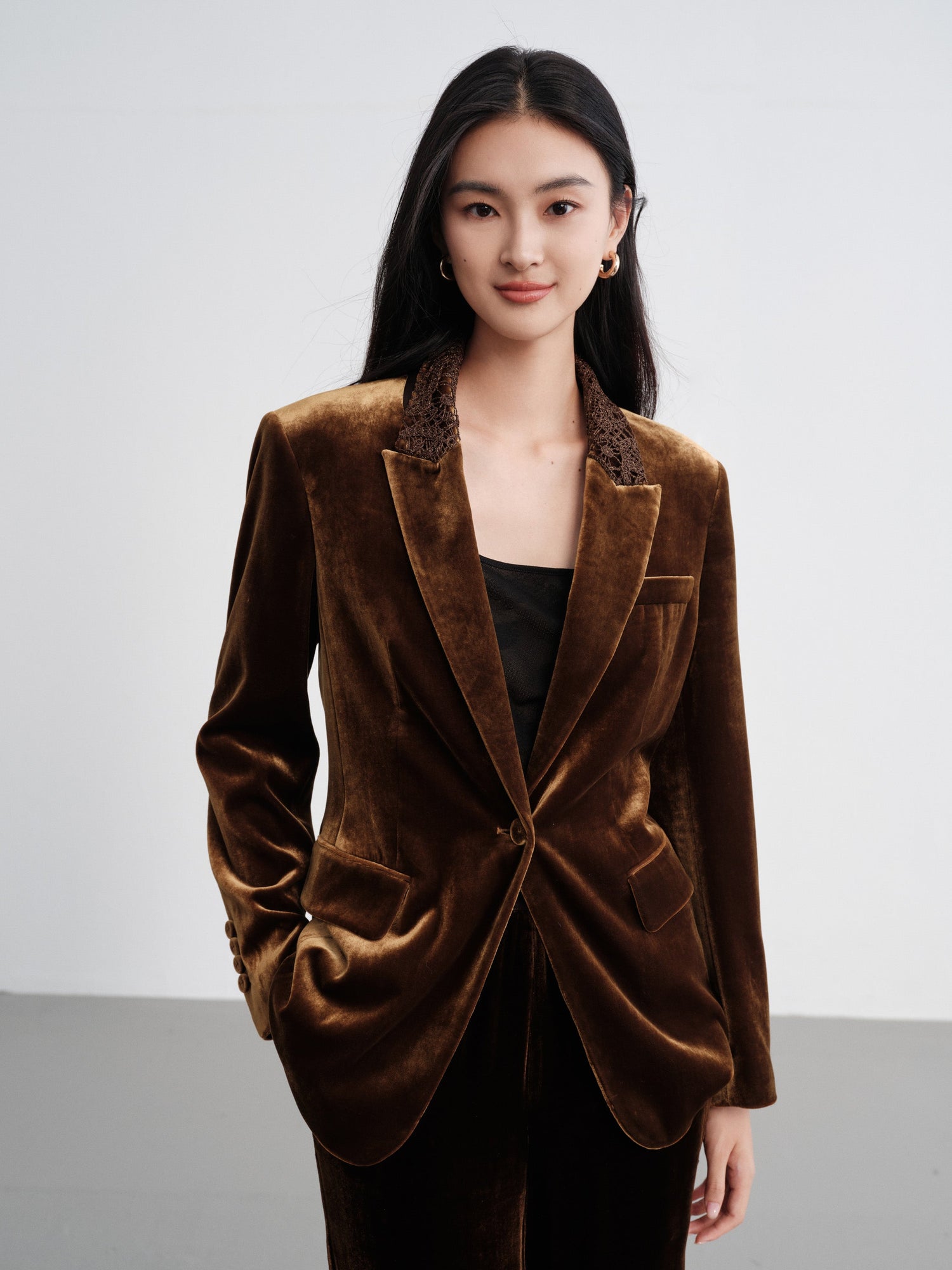 Silk-Blend Sophisticated Blazer Jacket | Brown