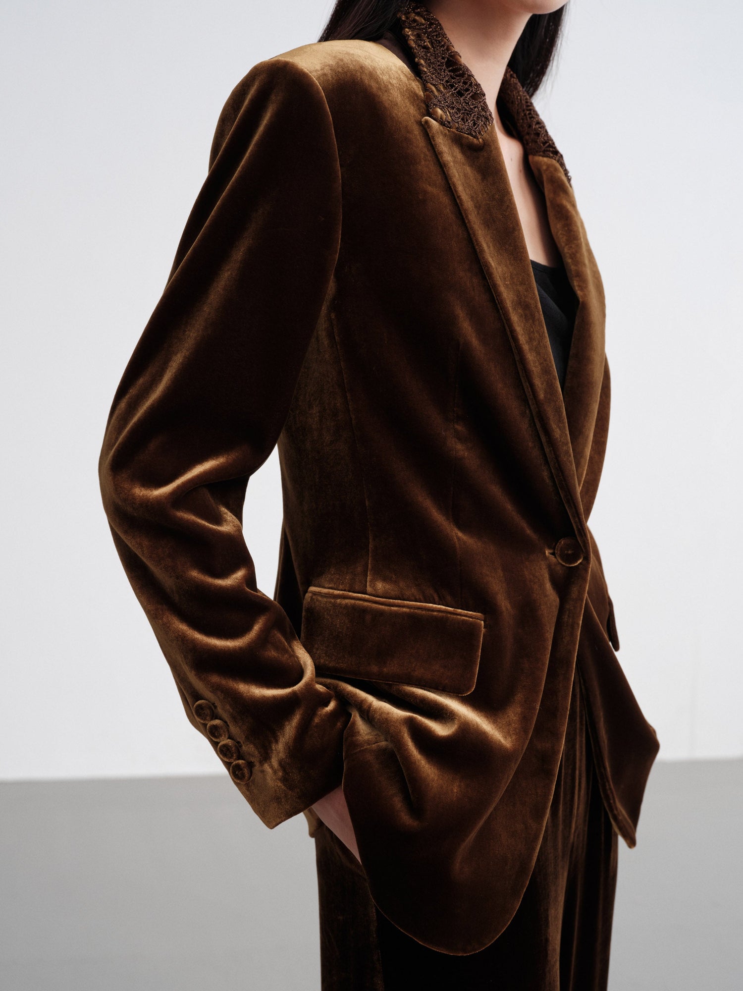 Silk-Blend Sophisticated Blazer Jacket | Brown